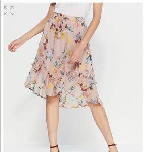 NWT floral midi skirt with ruffle trim
